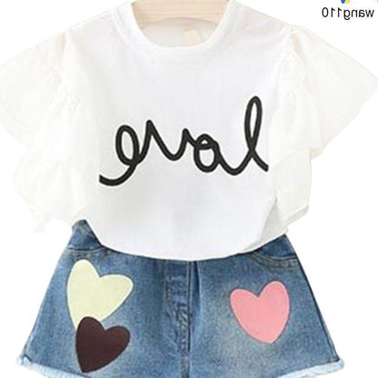 Girls’ Summer Clothing Sets – 2-Piece T-Shirt & Hole Pants Outfit