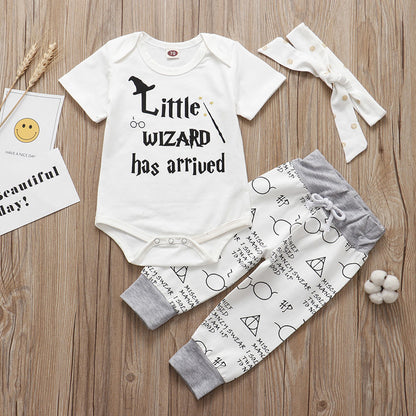 3 Piece Romper "Wizard in Training" or "Little Wizard has Arrived" Set
