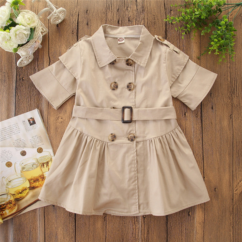Korean-Style Summer Clothing – Beige Shirt & Dress for Girls