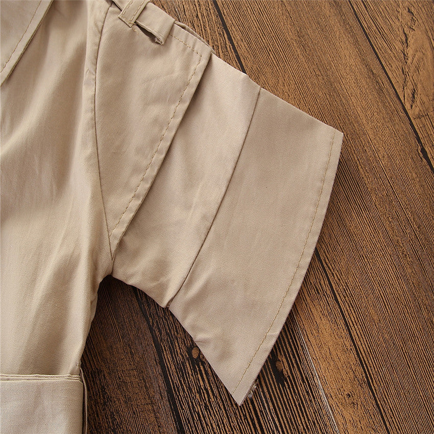 Korean-Style Summer Clothing – Beige Shirt & Dress for Girls