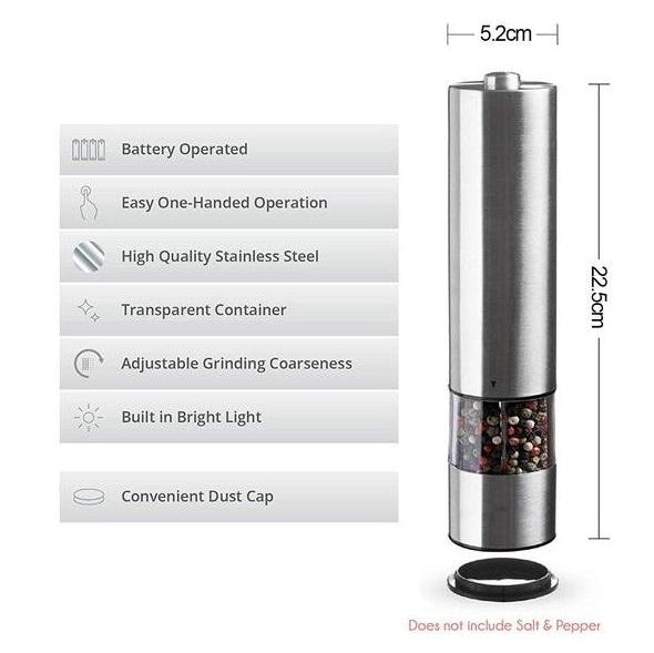 Stainless Steel Electric Grinder – Automatic Kitchen Tool for Spices, Salt & Pepper