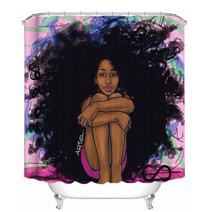 SoulSplash – Chill Afro Girl Waterproof Shower Curtain Set