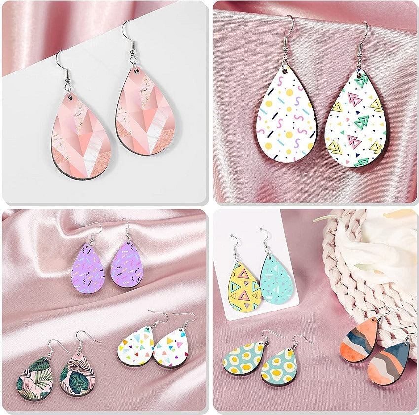 50pcs Set of Water Drop Earring Blanks – Heat Transfer Sublimation Wood Pendants for DIY Crafts