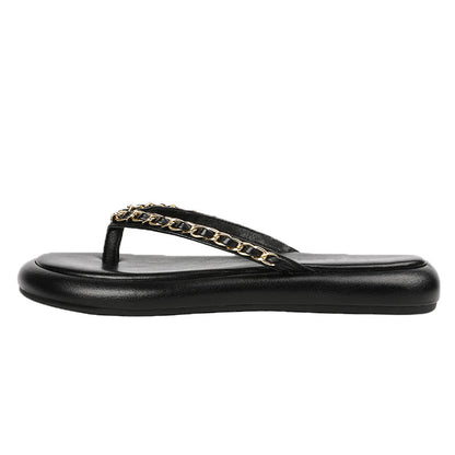 Women’s Retro Chain Strap Sandals – Fashionable Flat Casual Footwear