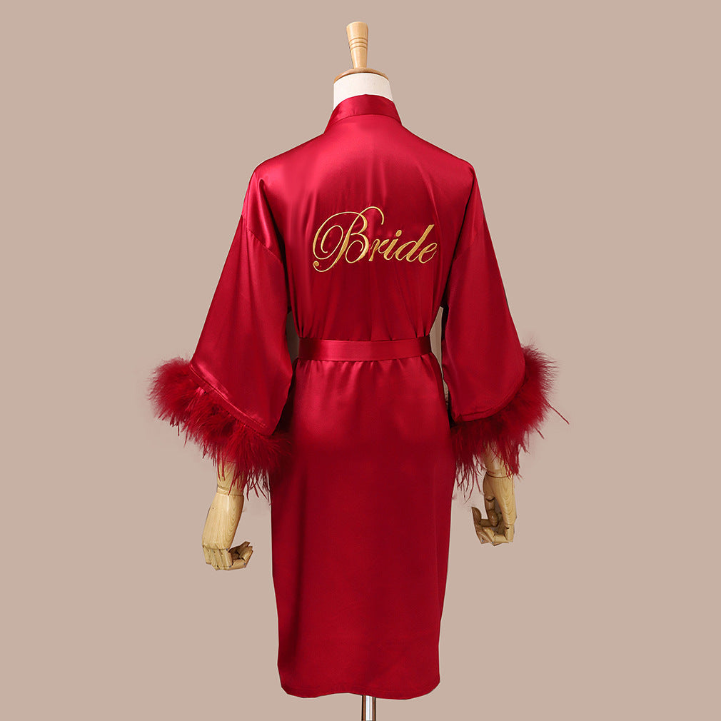 Feather Dressing Gown – Elegant Wedding Party Robe for Bride & Bridesmaids