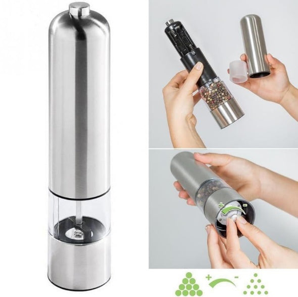 Stainless Steel Electric Grinder – Automatic Kitchen Tool for Spices, Salt & Pepper
