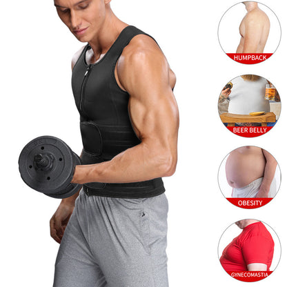 Men’s Fitness Sauna Vest – Waist Trainer Sweat Shirt with Double Belt & Body Shaper Corset