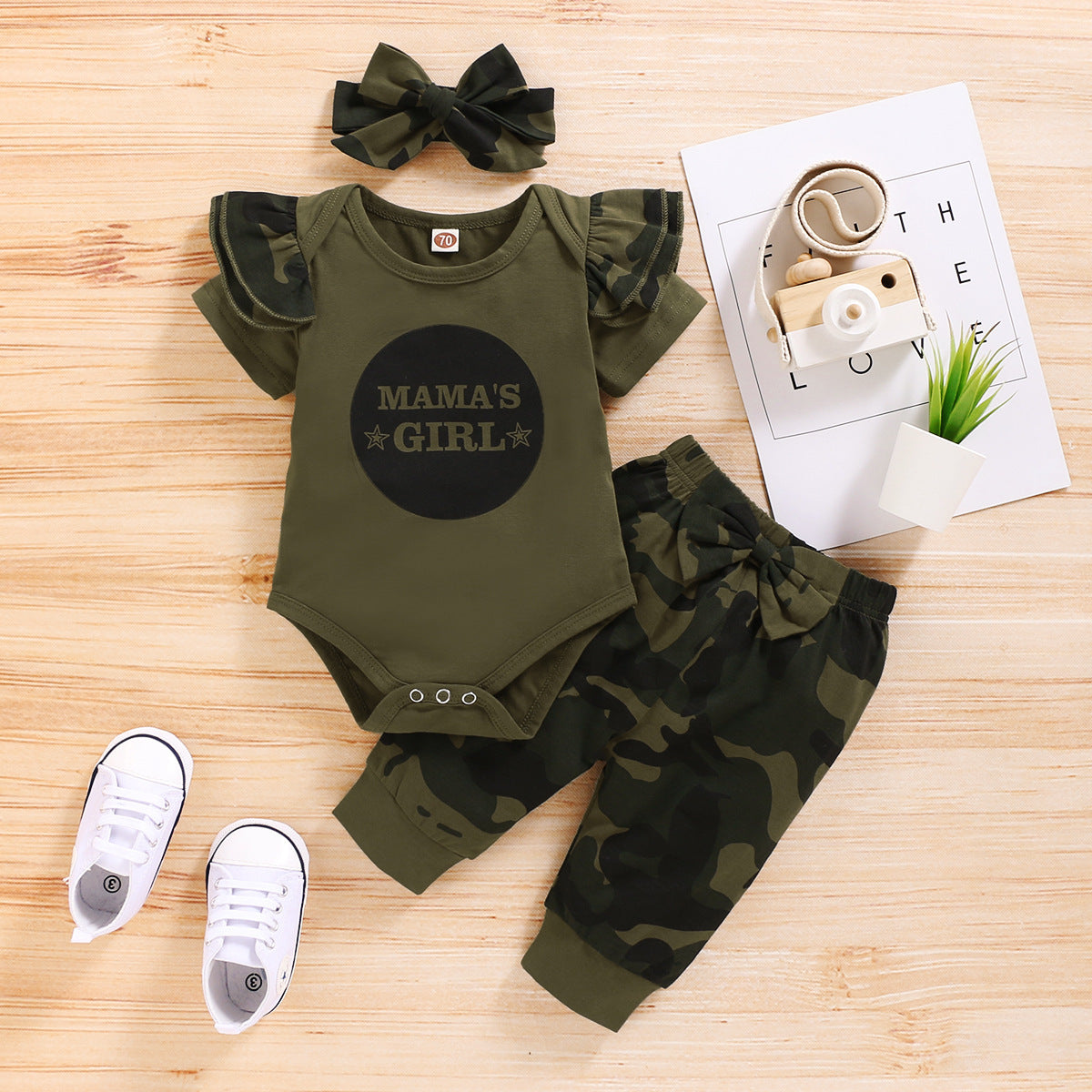 Boys' 3-Piece Camouflage Outfit – Printed Short-Sleeve Shirt, Shorts & Matching Hat Set