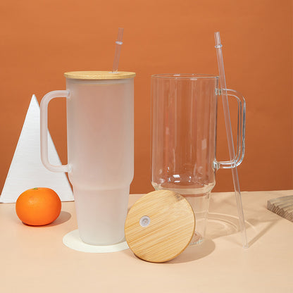 40 oz. Glass Cup Sublimation Bamboo Wood Cover with Straw