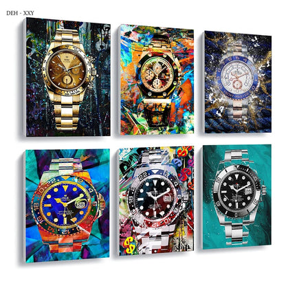 Luxury Canvas Wall Art – World Famous Watch Graffiti Prints (Frameless Design)