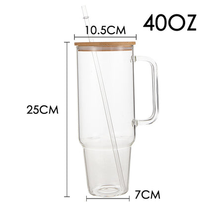40 oz. Glass Cup Sublimation Bamboo Wood Cover with Straw
