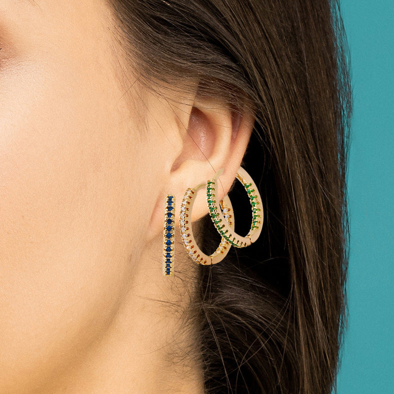 Round Studded Mini Hoop Earrings