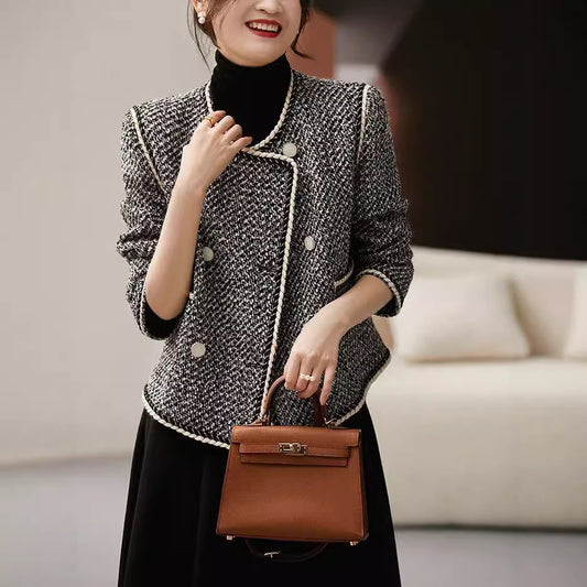 Double-Breasted Autumn Coat for Women – Elegant Western-Style Outerwear
