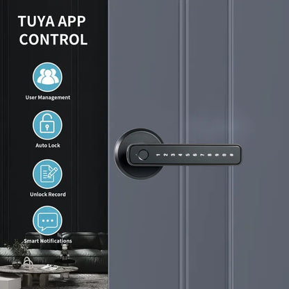 Tuya Smart Fingerprint Door Lock – Biometric Door Handle with App Control & Key Access