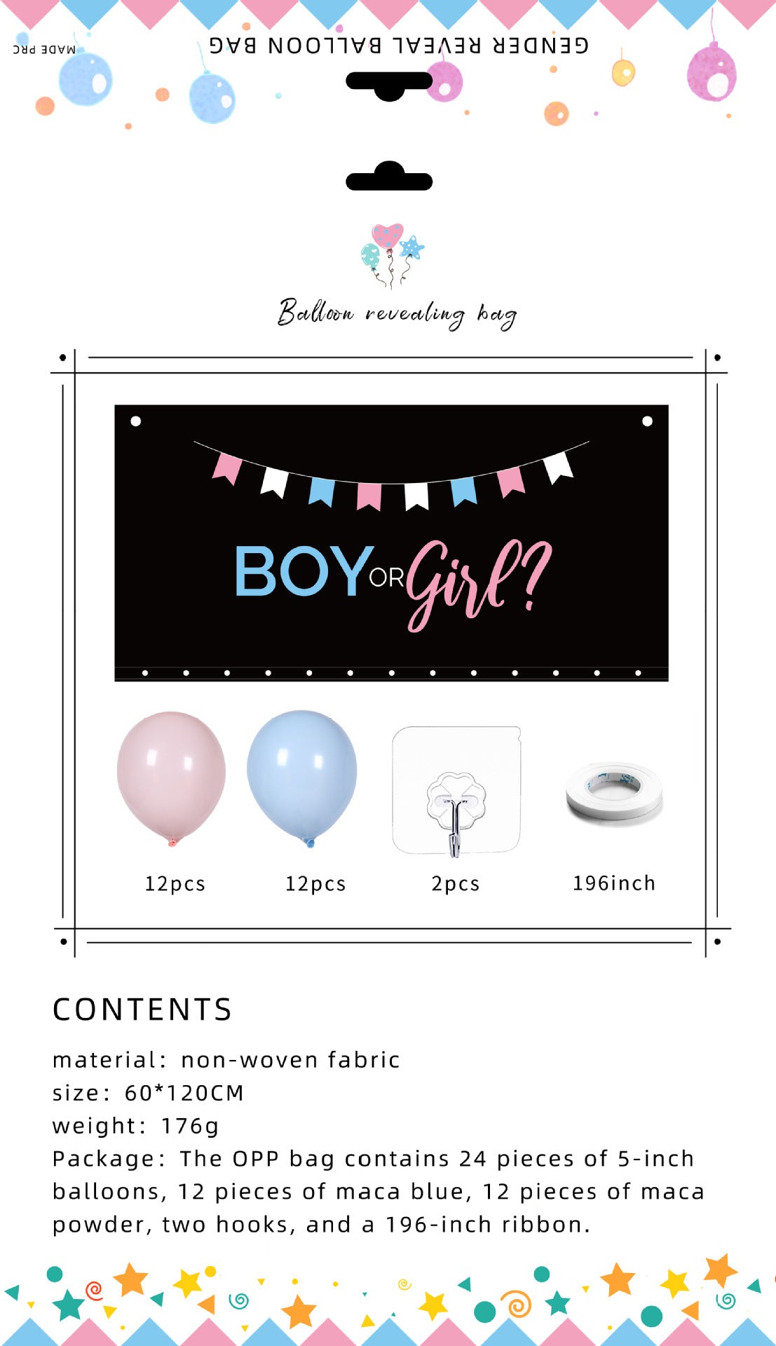 Gender Reveal Balloon Drop Bag – “Boy or Girl?” Confetti Balloon Bag for Baby Shower Party Surprise