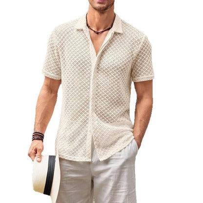 Men’s Summer Mesh Short Sleeve Shirt – Lightweight Lapel Shirt for Beach & Casual Wear
