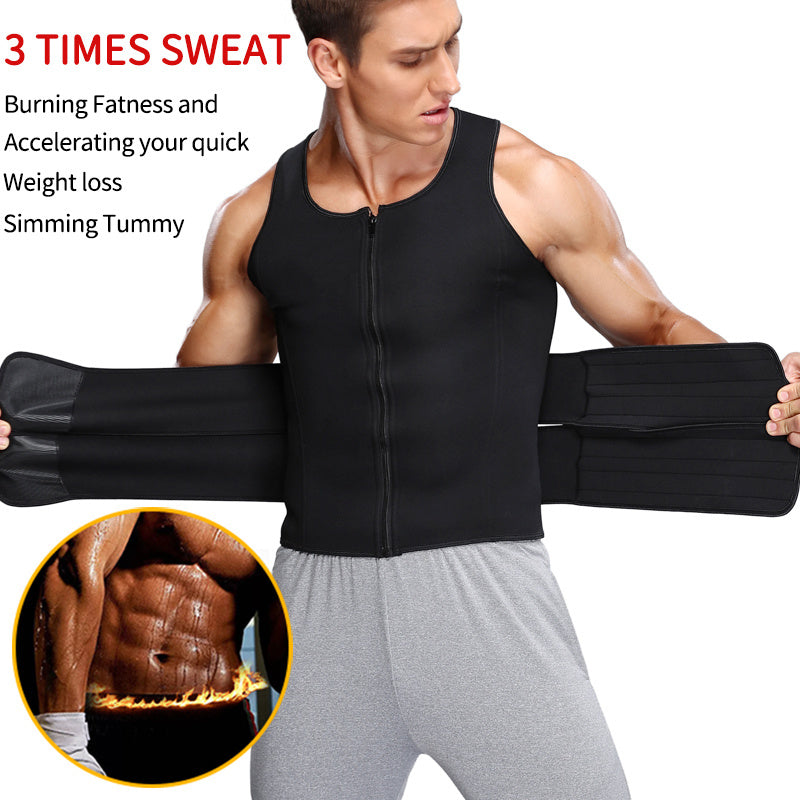 Men’s Fitness Sauna Vest – Waist Trainer Sweat Shirt with Double Belt & Body Shaper Corset