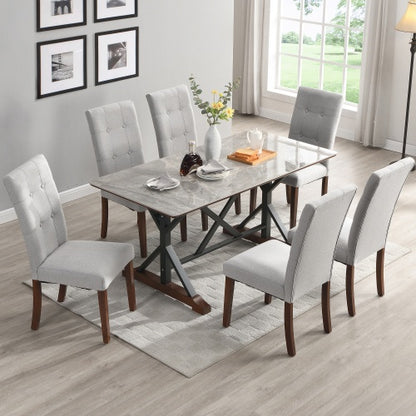 Modern 7-Piece Dining Table Set – 63-Inch Gray Sintered Stone Table with 6 Tufted Chairs