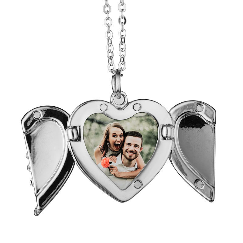 Blank Heart Angel Pendant Necklace – Sublimation-Ready Keepsake for Heat Transfer Personalization