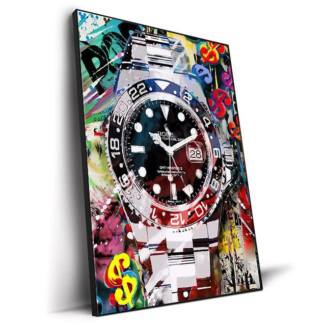 Luxury Canvas Wall Art – World Famous Watch Graffiti Prints (Frameless Design)