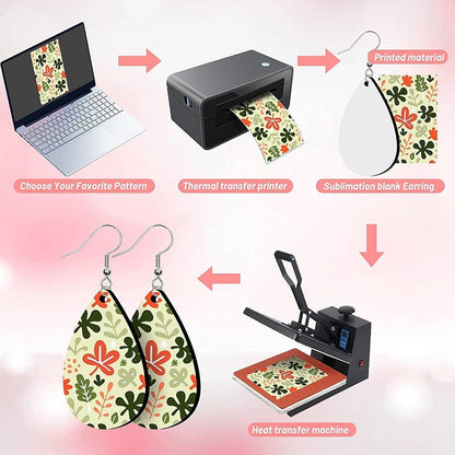 50pcs Set of Water Drop Earring Blanks – Heat Transfer Sublimation Wood Pendants for DIY Crafts
