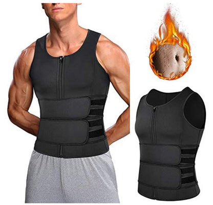 Men’s Fitness Sauna Vest – Waist Trainer Sweat Shirt with Double Belt & Body Shaper Corset