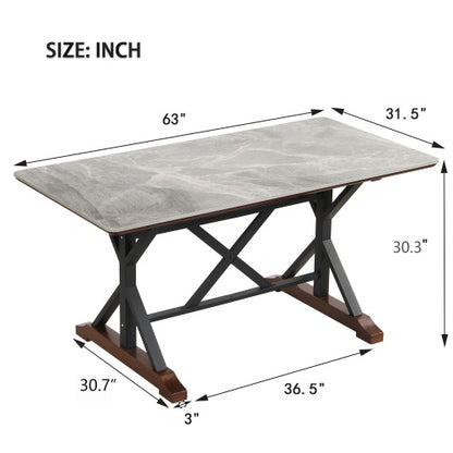Modern 7-Piece Dining Table Set – 63-Inch Gray Sintered Stone Table with 6 Tufted Chairs
