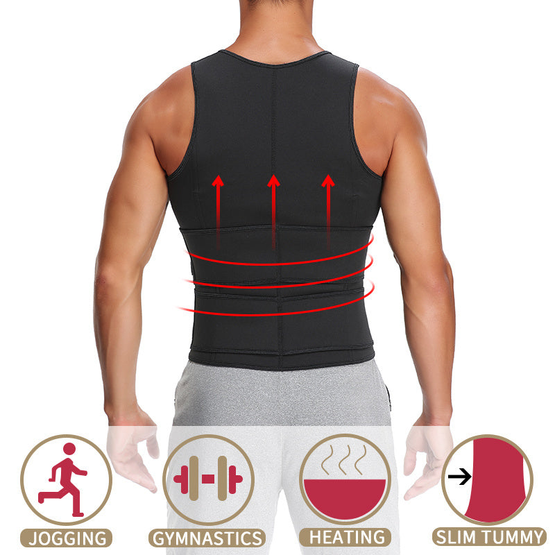 Men’s Fitness Sauna Vest – Waist Trainer Sweat Shirt with Double Belt & Body Shaper Corset