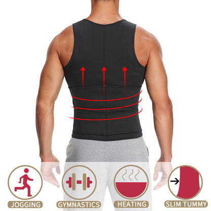 Men’s Fitness Sauna Vest – Waist Trainer Sweat Shirt with Double Belt & Body Shaper Corset