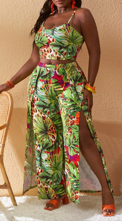 Plus Size Vacation Outfit Set – Printed Two-Piece for Relaxed & Stylish Getaways
