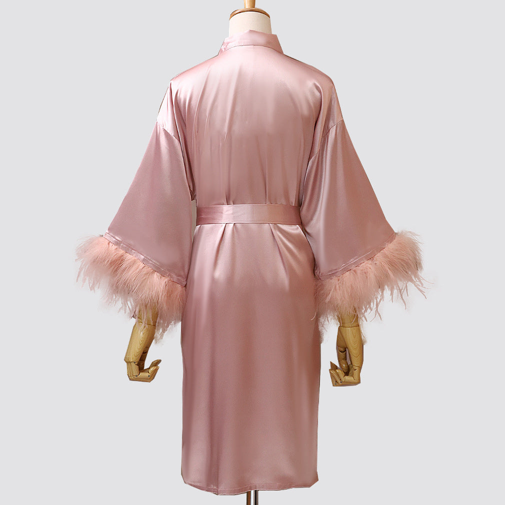 Feather Dressing Gown – Elegant Wedding Party Robe for Bride & Bridesmaids