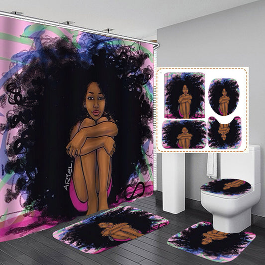SoulSplash – Chill Afro Girl Waterproof Shower Curtain Set