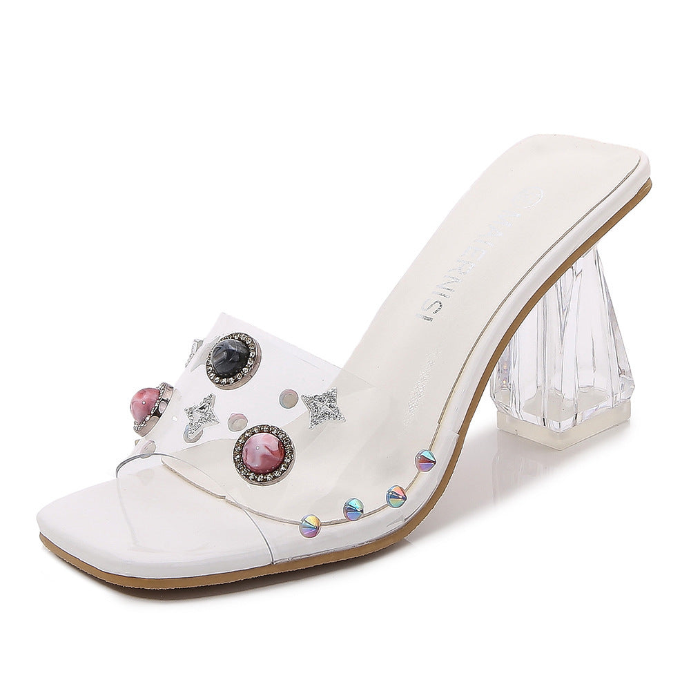 Fashion Rivet High Heel Sandals – Open Toe Statement Heels