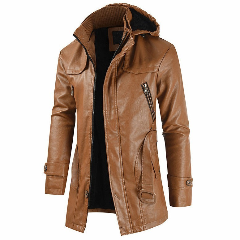 New Plus Size Men's Mid-Length Leather Coat – Stylish & Warm Outerwear