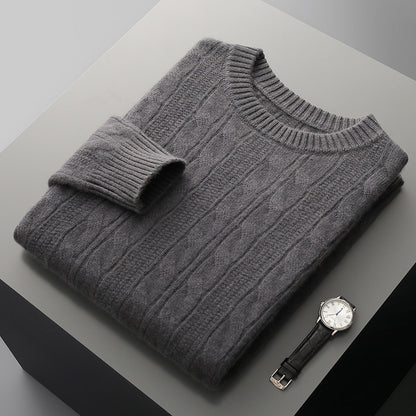 Men’s Round Neck Cashmere Sweater – Classic Long Sleeve Pullover