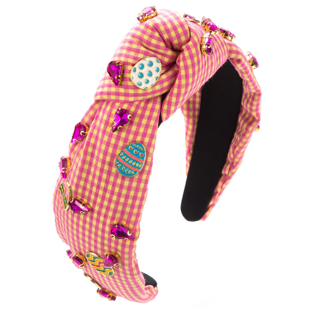 Hand-Stitched Easter Headband – Fashion Plaid Fabric Bunny Ears Hair Accessory
