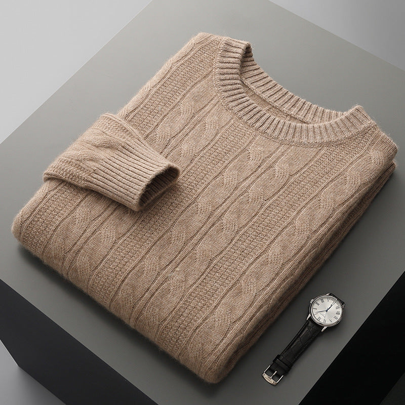Men’s Round Neck Cashmere Sweater – Classic Long Sleeve Pullover