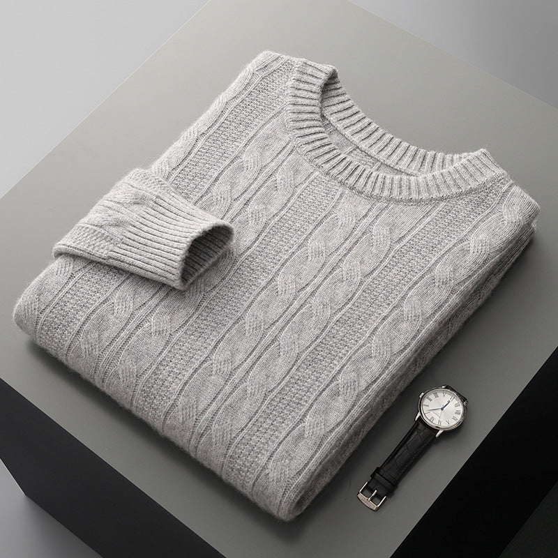 Men’s Round Neck Cashmere Sweater – Classic Long Sleeve Pullover