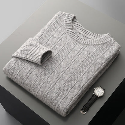 Men’s Round Neck Cashmere Sweater – Classic Long Sleeve Pullover