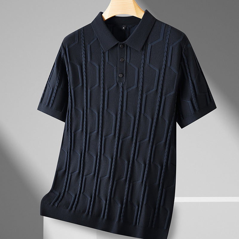 Men’s Plus Size Jacquard Lapel Sweater – Half Sleeve Short-Sleeved Pullover