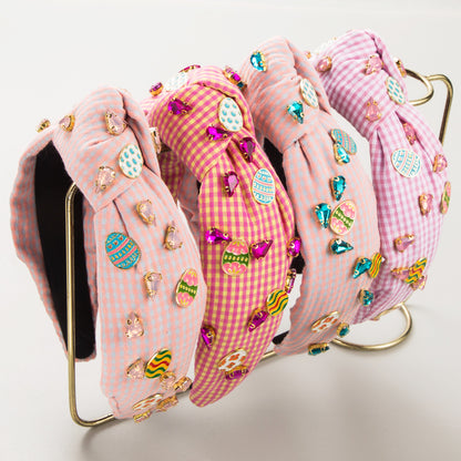 Hand-Stitched Easter Headband – Fashion Plaid Fabric Bunny Ears Hair Accessory