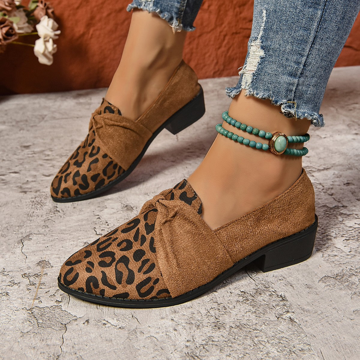 Leopard Print Casual Suede Slip-on Shoes