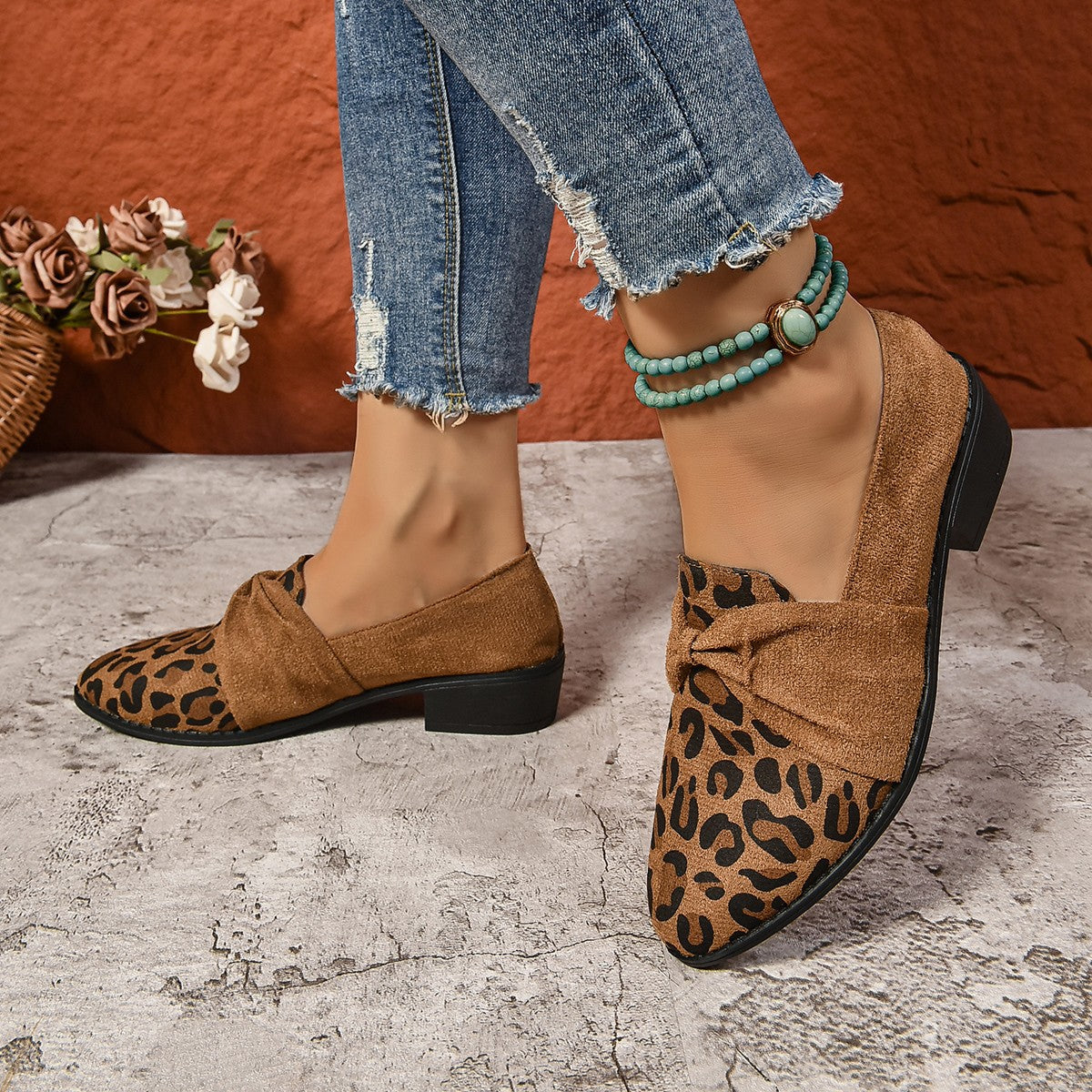Leopard Print Casual Suede Slip-on Shoes