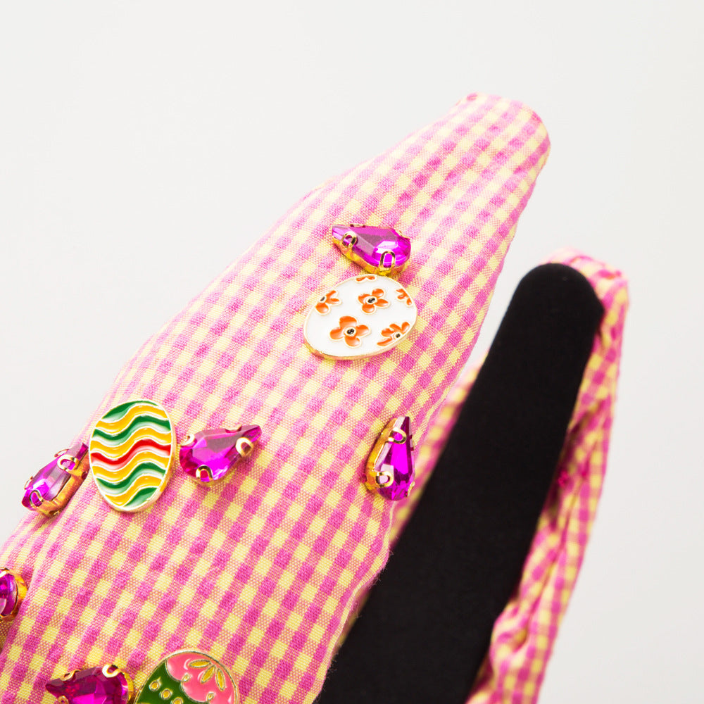 Hand-Stitched Easter Headband – Fashion Plaid Fabric Bunny Ears Hair Accessory