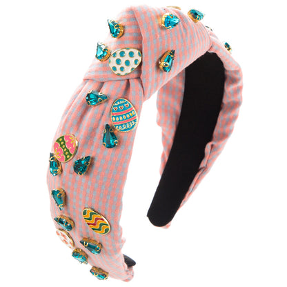 Hand-Stitched Easter Headband – Fashion Plaid Fabric Bunny Ears Hair Accessory