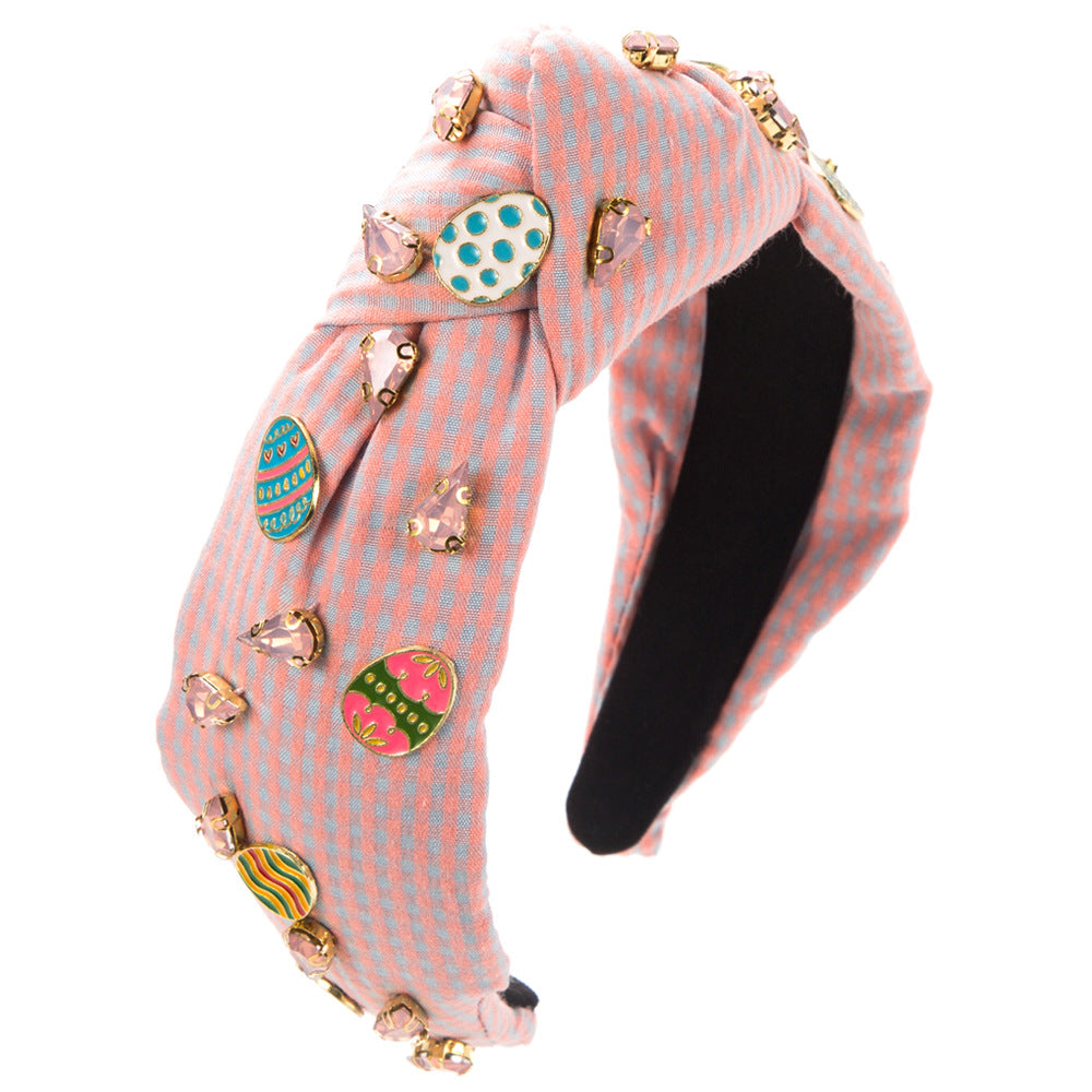 Hand-Stitched Easter Headband – Fashion Plaid Fabric Bunny Ears Hair Accessory
