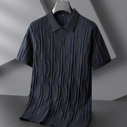 Men’s Plus Size Jacquard Lapel Sweater – Half Sleeve Short-Sleeved Pullover