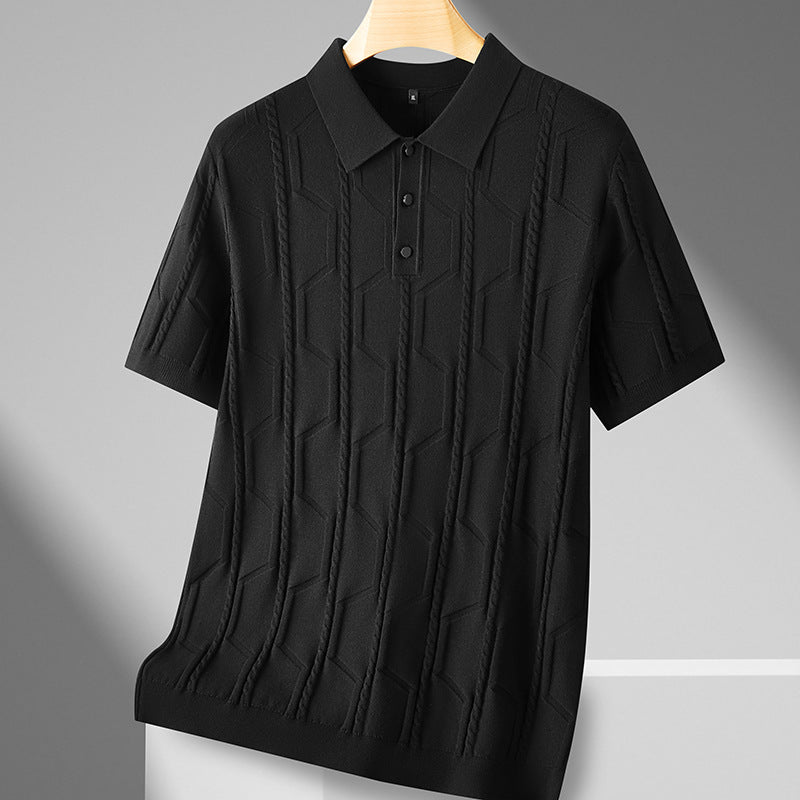 Men’s Plus Size Jacquard Lapel Sweater – Half Sleeve Short-Sleeved Pullover