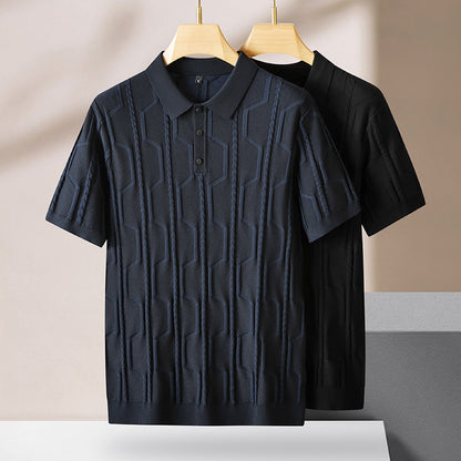 Men’s Plus Size Jacquard Lapel Sweater – Half Sleeve Short-Sleeved Pullover
