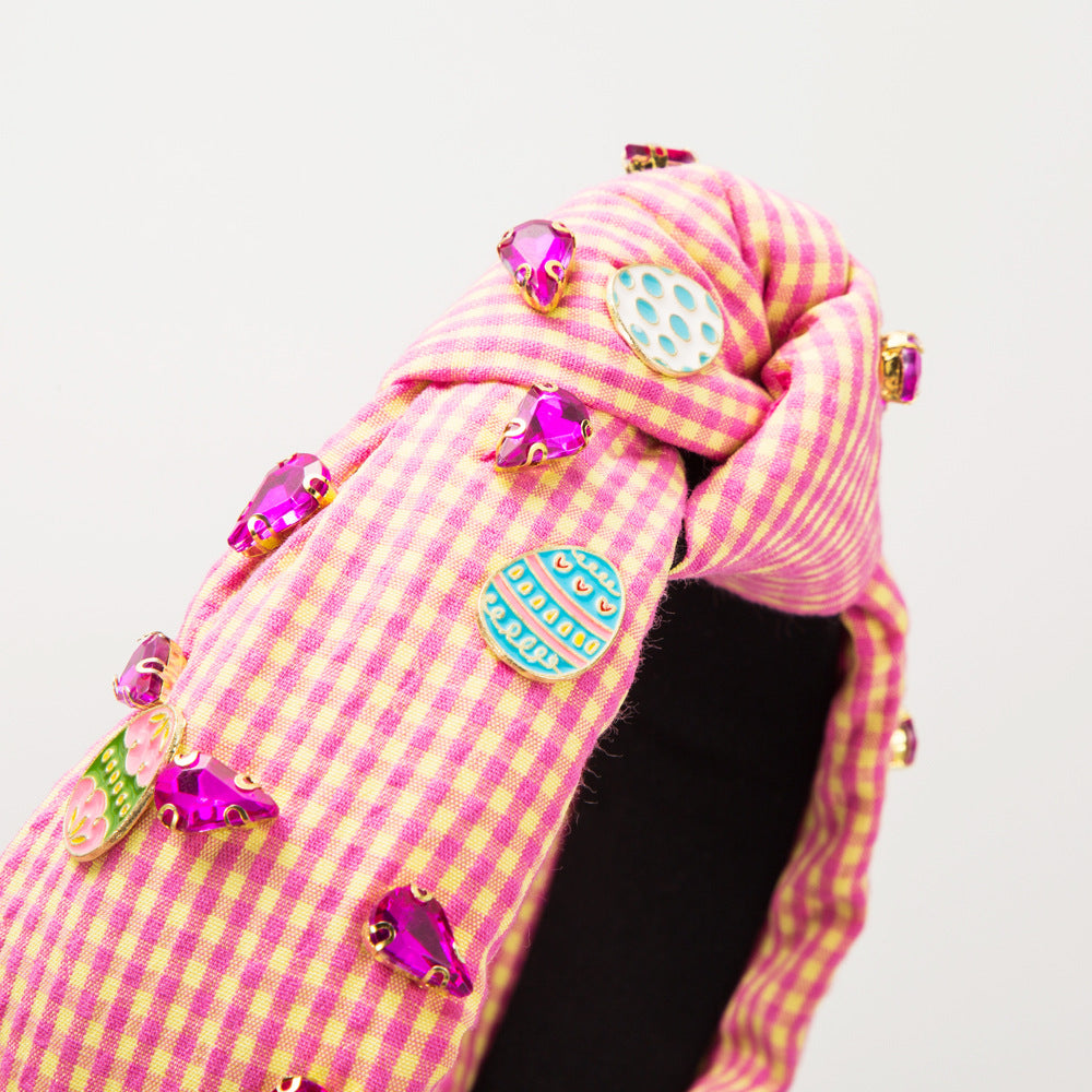 Hand-Stitched Easter Headband – Fashion Plaid Fabric Bunny Ears Hair Accessory